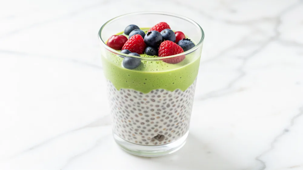 Taça doce de chia com matcha